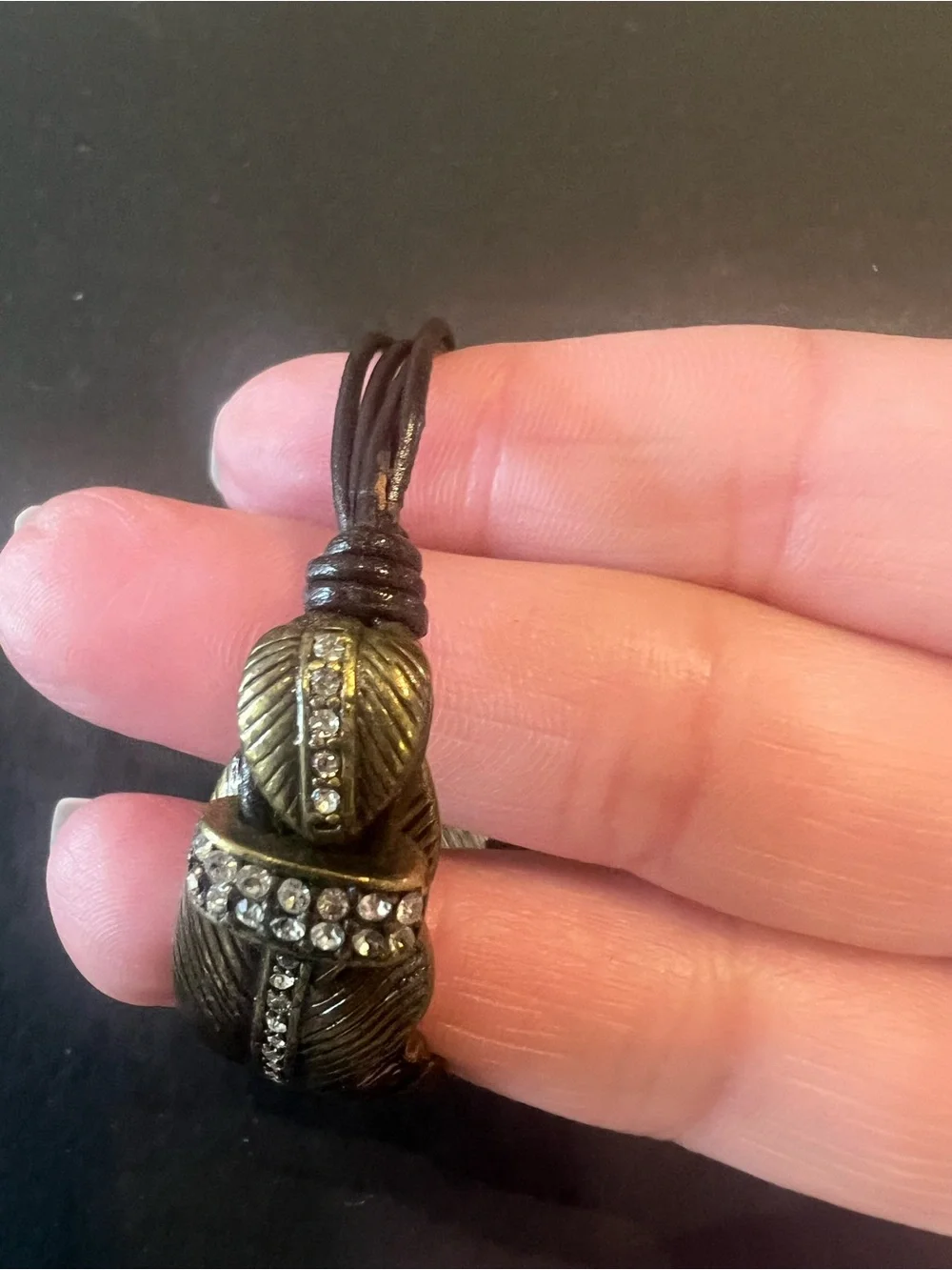Fossil Bronze Feather Bracelet with Rhinestone Accent